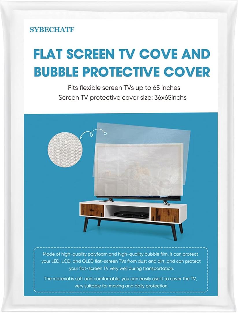 Foam Flat Screen TV Cover and Bubble TV Protective Cover Fits Up to 65''W x 36''H, Flat Screen TV Protection During House Moving,Home Renovation, or Storing (2-Foam and Bubble)