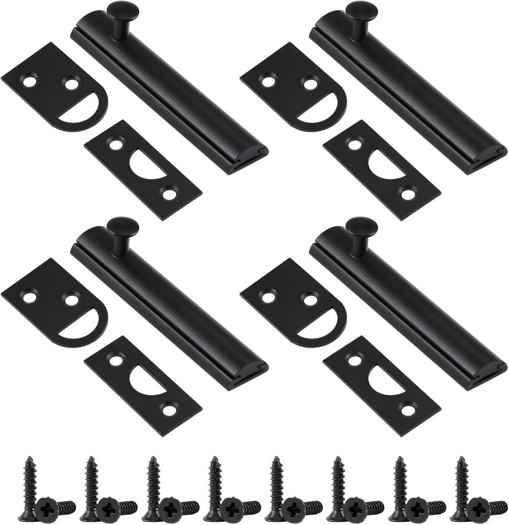 Lothee 4 Pcs Solid Brass Surface Bolt Door Slide Bolt Door Latches for Top of Slide Latch Lock(2",Matte Black)