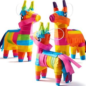 3 pcs Mini Donkey Pinatas 7"x5.5" Cinco De Mayo Rainbow Color for Fun Fiesta Taco Party Supplies, Luau Event Photo Props, Mexican Theme Decoration, Carnivals Festivals, Taco Tuesday Event
