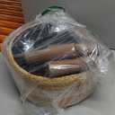 Cpintltr Round Ottoman Natural Seagrass Footstool Hand Weave Water Hyacinth Poufs Eco Friendly Sofa Foot Stool Soft Step Stool Padded Foot Rest with Pine Legs for Living Room (White)