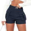 Minthunter Women's Casual High Waist Cargo Shorts with Pockets Summer Short Hot Pants (Small, Blue)
