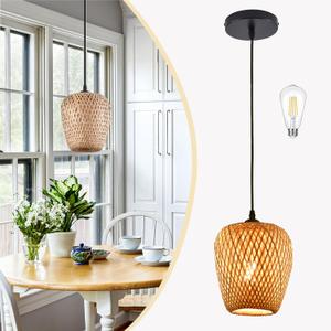 Wicker Pendant Lights Bamboo Pendants Light Boho Chandelier Rattan Pendant Wicker Light Fixture Woven Pendants Lights for Kitchen Island Living Room Dining Room (Bulb Incl.)