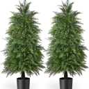 2 Pack 4ft Artificial Cedar Topiary Trees, Outdoor Artificial Plants for Front Porch Décor, Artificial Shrubs Fake Plants Uv Rated Potted Plants for Outdoor, Indoor, Front Door, Office