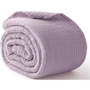 100% Cotton Muslin Blanket Large 50" x 70", 6 Layers Breathable and Lightweight Cotton Throw Blanket for Bed and Couch, Soft Quilt Bedspread, Gauze Blanket for Adults All Season, Lavender