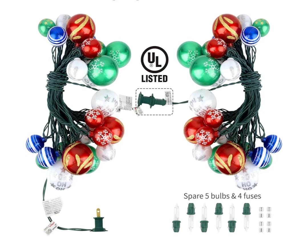 AIRIVO Christmas Tree Lights Ornaments, 28ft 25 Bulb Christmas String Lights Indoor, Christmas Lights Plug in Expandable Wire, Ornaments for Christmas Tree Decorations