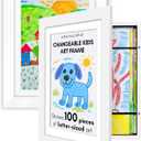 Kids Artwork Frame Changeable (White) - Magnetic Door Holds 100 Art Pieces - 8.5x11 Letter Size Display with Mat or 10x12.5 Without Mat - My Mini Masterpiece (Set of 2)