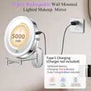 FUNTOUCH 5000mAh Rechargeable Wall Mounted Lighted Makeup Vanity Mirrors, Double Sided 1X 30X Magnifying, 3 Color Lighting, Touch Screen Dimming, Extended Arm 360 Rotation Shaving Bathroom Mirror