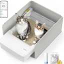 Open Top Automatic Litter Box, Self Cleaning Cat Litter Box with APP Control and Safety Sensor, Dual Rake, Odor Control, Large Capacity for Multiple Cats (White)