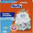 Hefty Ultra Strong 13 Gallon Bags, Tall Kitchen Bags 13 Gallon Size, Drawstring Closure, Continuous Odor Control, White, Clean Burst Scent, 110 Bags