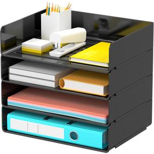 Desk Organizer, Stackable Paper Letter Tray, Desktop File Paper Holder Office Organization School Supplies (Black)