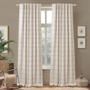 DriftAway 100% Blackout Windowpane Plaid Linen Curtains Double Layer Farmhouse Drapes 96 Inches Long for Living Room Bedroom Yarn Dyed Woven Thermal Insulated Rod Pocket Back Tab 2 Panels Red