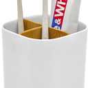 Toothbrush Holder with Bamboo Divider, Detachable for Easy Cleaning Bathroom Countertop Organizer, Plastic 3 Slots Electric Toothbrush and Toothpaste Holders Storage Caddy for Bathroom Vanity, Sink(Grey)