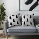 Christmas Pillow Covers 18x18 inch Set of 2 Beige Black Winter Xmas Trees Throw Pillows Farmhouse Decor Holiday Outdoor Cushion Cover Case for Couch Sofa 45