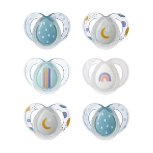 Tommee Tippee Night Time Pacifier, 6-18 Months, Symmetrical Silicone Baglet, BPA-Free Binkies, Glow in The Dark Technology, Blue Rainbow, Pack of 6