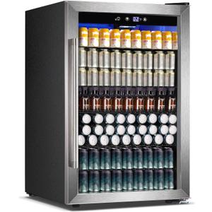 COWSAR 4.5 Cu.Ft Fridge 37 Bottle, ETL Approved Freestanding Cooler 145 Can Beverage Refrigerator with Stainless Steel Reversible Glass Door, Drink Fridge for Home Bar, Kitchen, Game Room (Silver)