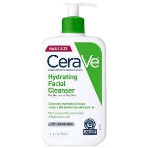CeraVe Hydrating Facial Cleanser, Moisturizing Face Wash For Dry Skin, Hyaluronic Acid + Ceramides + Glycerin, Hydrating Cleanser For Normal To Dry Skin, National Eczema Association Certified