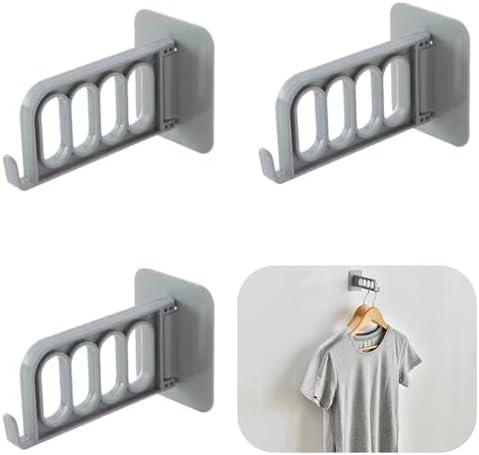 4pc 4-Hole Clothes Hanger Rack, Multifunctional Folding Clothes Hanger Hanging Rack, Punch Free Clothes Rack Hook, Wall Mounted Hanger Storage Rack, Space Saving(Grey)