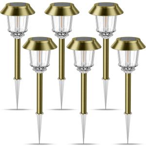 XMCOSY+ Solar Pathway Lights Waterproof - 6 Pack Solar Lights Outdoor, 10-40 LM Dimmable Outdoor Solar Light for Yard Pathway Garden Driveway Walkway (Bronze)