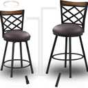 Bar Stools Set of 2, 24/29 Inch Adjustable Seat Height Swivel Bar stools with Back, Upholstered PU Leather Bar Chairs for Kitchen Island, Brown