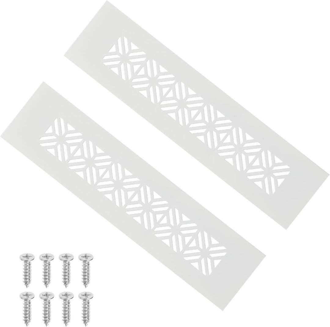 PATIKIL 8 x 2 Inch Door Air Vent Cover, 2 Pcs Heavy Duty Aluminum Grille Ventilation Cover Louvered with Mounting Screws for Cabinet Wardrobe Door, White
