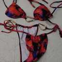 MakeMeChic Women's Tie Dye Bikini Sets Halter Triangle Ring Tie Backless String Swimsuits Bathing Suit (Medium, Red)