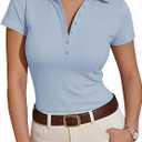 Prettywear Women's Short Sleeve Henry Shirt Lake Blue, XL
