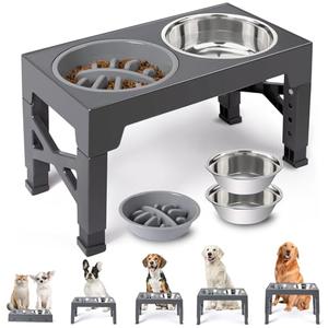 Heeyoo Elevated Dog Bowls - 5 Adjustable Heights Stand, 2 Stainless Steel Bowls & 1 Slow Feeder, Adjusts 3.2" to 12.2" for Small to Large Dogs