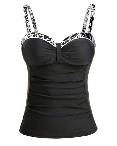 Talisea Women's Underwire Tankini Top Only Tummy Control Swimsuit Top Push Up Bathing Suit Top No Bottom Black Floral L