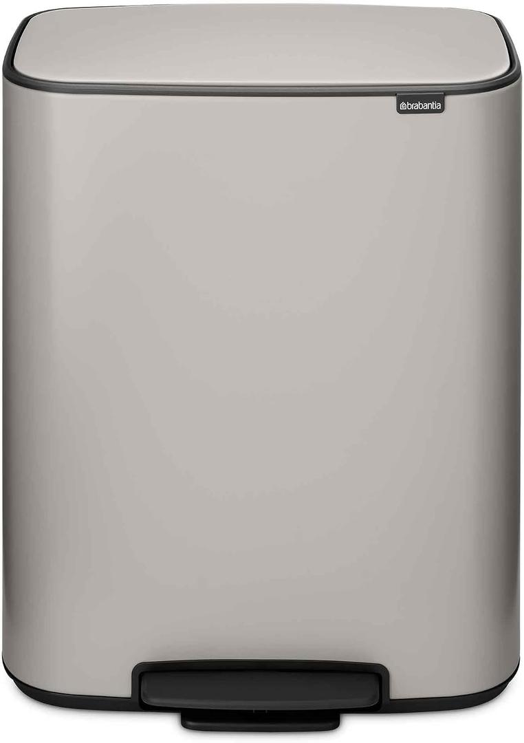 Brabantia Bo Pedal Bin 2 x 7.9 Gallon/30L (Soft Gray), Soft-Closing Kitchen Garbage Can, Step-On Trash Can with Removable Inner Buckets, PerfectFit Trash Bag Pack Included