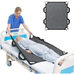 45" x 36" Positioning Bed Pad with Handles Washable Draw Sheets for Hospital Bed Ridden Patient Clothes Waterproof Glide Sheets for Patients Moving Pad for Lifting &Transfer Sheet Nylon, Grey