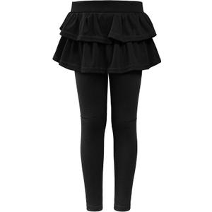 Girls Leggings with Skirt for Girls Kids School Uniform Pants Toddler Ruffle Pants Tutu Pull On Warm Clothes (5-6 Years, Black)