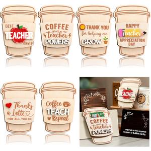 CroBlissful 6 Pack Teacher Appreciation Gifts Card Holder Thanks a Latte Coffee Gift Card Holder Wooden Money Holders Women Men Teachers Thank You Gifts Back to School Party Supplies(Classic)