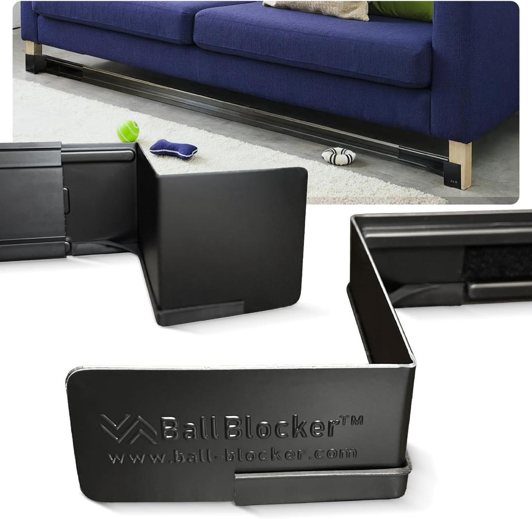 Under the Couch Blocker - Made in the USA - Adjustable Furniture Gap Blocker 26 Ft Length, No-Tool Install - Stops Toys & Pet Balls from Rolling Under Couch - Black (4")