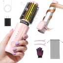 Cordless Curling Iron Brush, 8000mAh, 4 Temp Setting, 1/1.5 inch 2 in 1 Portable Mini Travel Hot Comb,Rechargeable Hair Curler Cordless with 200 Million Negative Ions, Dual Voltage for Travel (Pink)