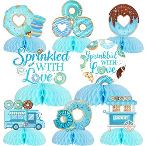Donut Sprinkle Honeycomb Centerpieces for Boy, Donut Baby Shower Decorations Blue Sprinkled with Love Centerpiece Donut Table Decorations for Boy Baby Shower Party