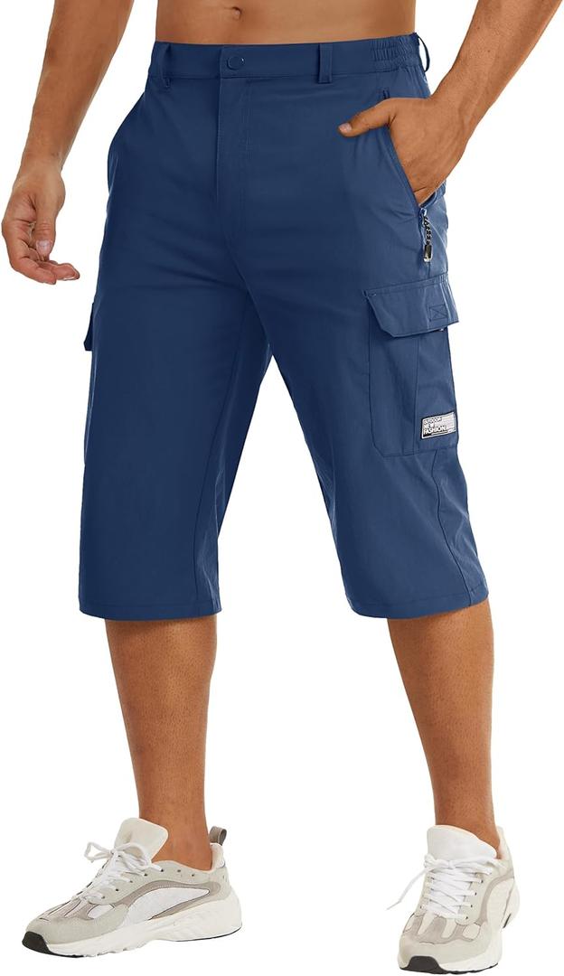TACVASEN Men's Capri Pants Cargo Long Shorts Quick Dry Lightweight 3/4 Pants Below Knee Summer Hiking Work M