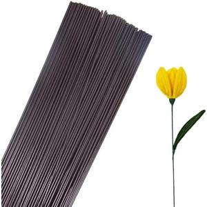 Pack of 2 Plastic Wrapped Floral Stems Bulk, 2 Gauge Thick Flower Stems for Crafts, 50 Pcs 16 Inch Coffee Long Floral Stems Flower Wire for Flower Arrangements, DIY Bouquet, Wreath Making