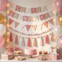 SmoothNovelty 139 Pcs Felt DIY Custom Banner Kit Include 104 Letters 18 Swallowtail Flags 15 Pennants 2 Pcs Pom Pom Garland Tassel Pompom Decoration for Home Baby Shower Birthday(Baby Pink)