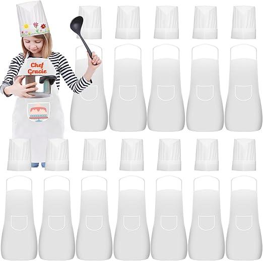 24 Pieces kids chef hat and apron Ages 5-12 Kids Apron Children for Boys Girl's Cooking Baking Painting Wear