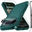 for Google Pixel 10 Pro XL Case with Wrist Lanyard Strap+Tempered Glass Screen Protector+Camera Lens Cover,Full Body Heavy Duty Rugged Shockproof Protective Phone Cover,Dark Green