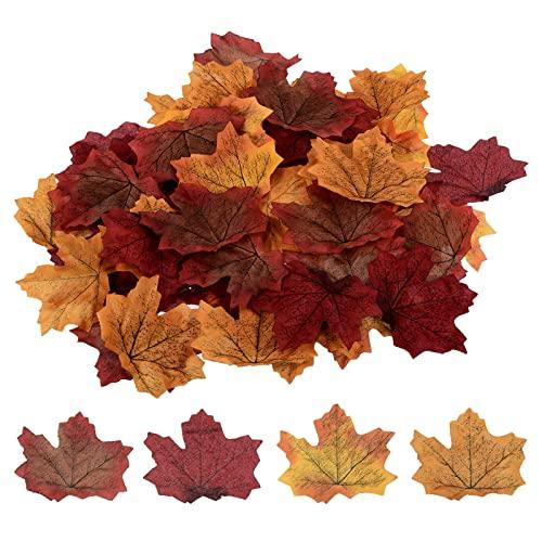 PATIKIL Artificial Leaves, 200 Pcs Mixed Fall Maple Autumn Fake Leaf for Wedding Party Thanksgiving Halloween Decoration, 4 Assorted Color