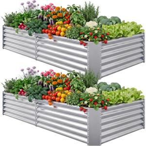 AHEONLAR 2 Pack 841.5ft Galvanized Raised Garden Beds Outdoor, Rectangle Sturdy and Durable Planter Boxes for Vegetables, Fruits, Flowers and Plants, Easy Assembly, Silver