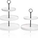 Tosnail Set of 2 White Porcelain Cupcake Stand, Tiered Serving Trays with Black Rod, 3 and 2 Tiers Dessert Cake Stand, Party Serving Trays Fruit Pastry Holders for Party, Anti-Falling Edge