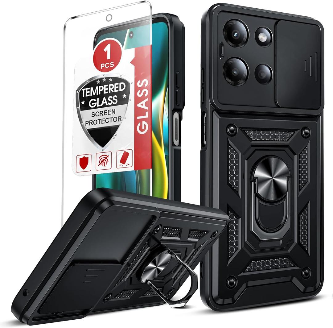 LeYi for Motorola Moto-G-2025 Case: Moto G 2025 Phone Case with Tempered Glass Screen Protector, Motorola G 2025 Case Military-Grade Protection with Kickstand Phone Case for Moto G 2025, Black
