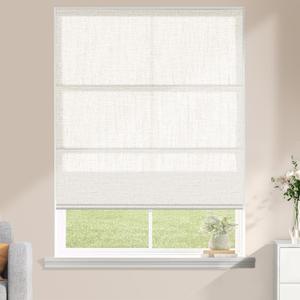 Cordless Roman Shades for Windows, Light Filtering Pull Down Sheer Roman Blinds Light Blocking and Thermal Insulated Privacy Shades for Living Room Dining Room Home,Customize Size Beige
