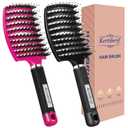 Boar Bristle Hair Brush 2PCS, Curved Vented Detangling Brush for Wet and Dry Hair, Styling Paddle Hairbrush for Women Men Kids Curly Straight Thick Long or Short Hair