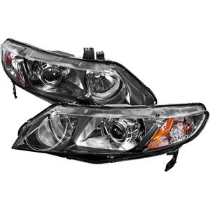 Retro Style Projector Headlights (Matte Black Housing/Clear Lens) Made for and Compatible with 2006-2011 Honda Civic Sedan