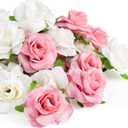  Mini Pink and White Roses Artificial Flowers Bulk, 1.6" Small Silk Fake Roses Flower Heads for Decoration, Crafts, Wedding Centerpieces Party Home Decor
