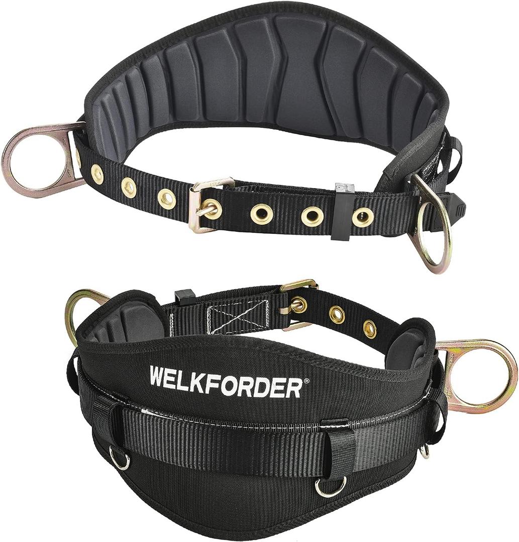 Tongue Buckle Body Belt With Hot-Pressing Waist Pad and 2 Side D-Rings Personal Protective Equipment Safety Harness | Waist Fitting Size 30'' to 45'' for Work Positioning, Restraint