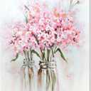 YPY Abstract Bouquet Canvas Wall Art: Pink Flower in Vase Artwork Hand Painted Oil Painting for Teen Girl Bedroom Floral Picture Poster for Living Room Decor 24" x 30"